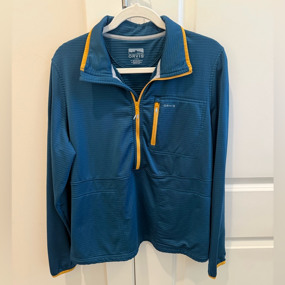 Men's Orvis Horseshoe Hills Quarter Zip Fleece Pullover Performance Blue Size L